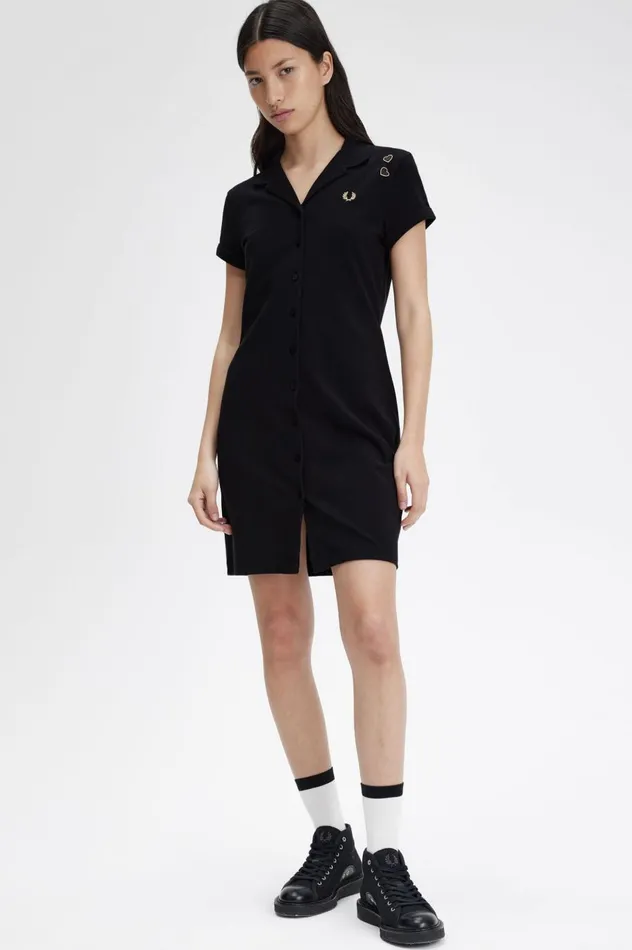 Women Amy Winehouse FoundationButton Through Pique Shirt Dress Black Fred Perry Dresses