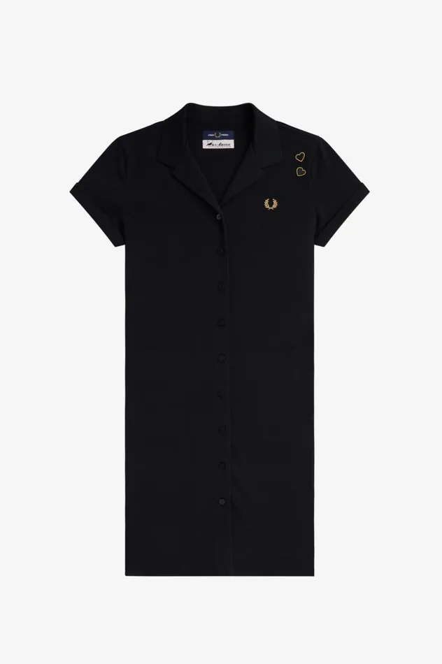 Women Amy Winehouse FoundationButton Through Pique Shirt Dress Black Fred Perry Dresses