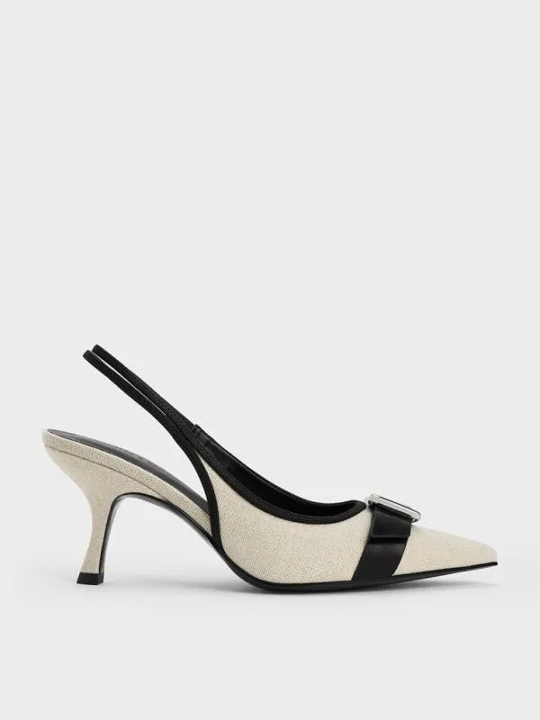 Women Anita Linen Buckled PointedToe Slingback Pumps 8211 Chalk CHARLES and KEITH Heels Women Anita Linen Buckled PointedToe Slingback Pumps 8211 Chalk CHARLES and KEITH Heels