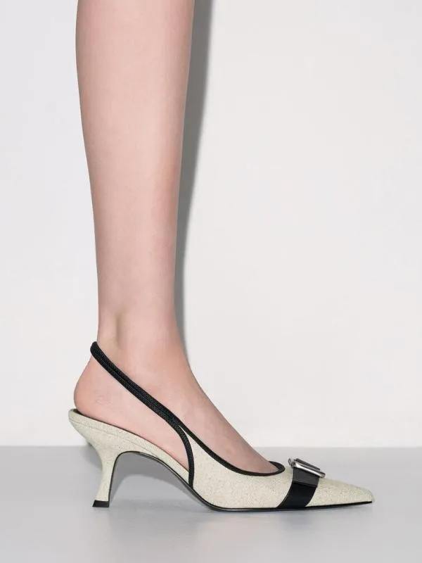 Women Anita Linen Buckled PointedToe Slingback Pumps 8211 Chalk CHARLES and KEITH Heels