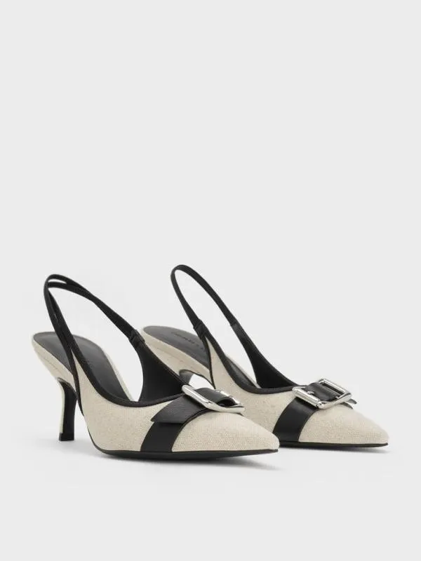 Women Anita Linen Buckled PointedToe Slingback Pumps 8211 Chalk CHARLES and KEITH Heels