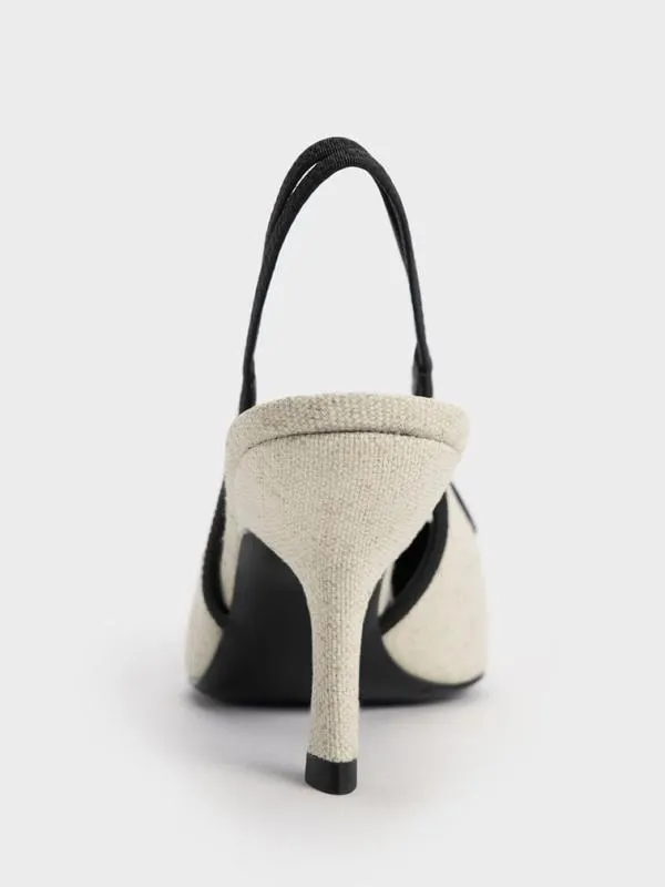 Women Anita Linen Buckled PointedToe Slingback Pumps 8211 Chalk CHARLES and KEITH Heels