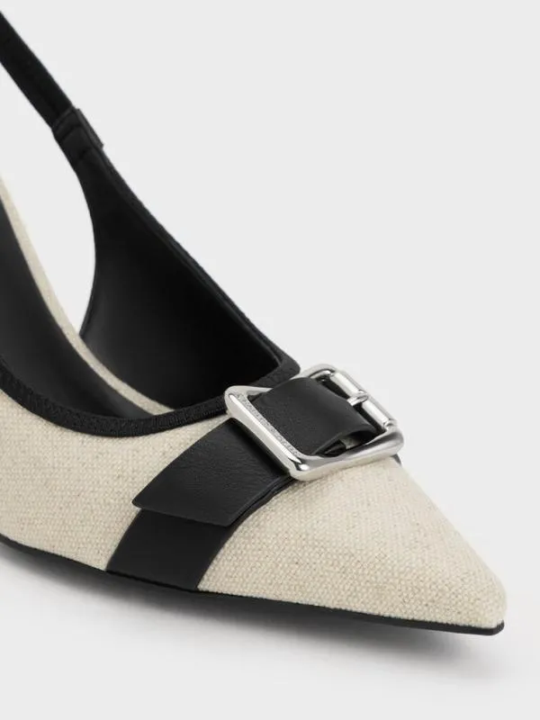 Women Anita Linen Buckled PointedToe Slingback Pumps 8211 Chalk CHARLES and KEITH Heels