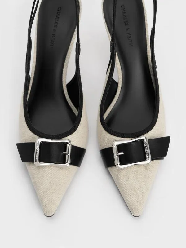 Women Anita Linen Buckled PointedToe Slingback Pumps 8211 Chalk CHARLES and KEITH Heels