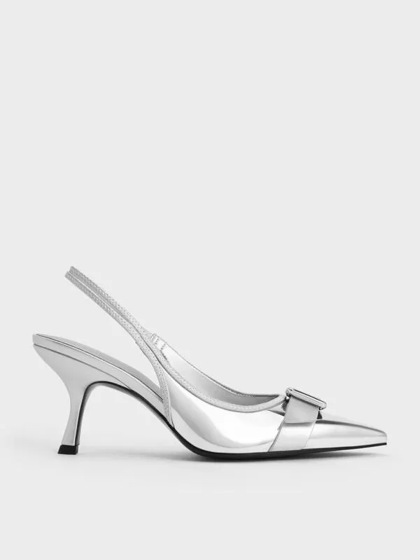 Women Anita Metallic Buckled PointedToe Slingback Pumps 8211 Silver CHARLES and KEITH Heels Women Anita Metallic Buckled PointedToe Slingback Pumps 8211 Silver CHARLES and KEITH Heels