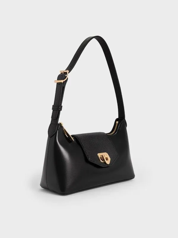 Women Arwen Belted Shoulder Bag 8211 Black CHARLES and KEITH Shoulder Bags
