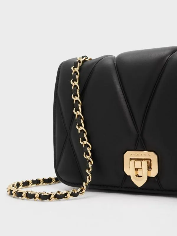 Women Arwen Quilted Shoulder Bag 8211 Black CHARLES and KEITH Shoulder Bags