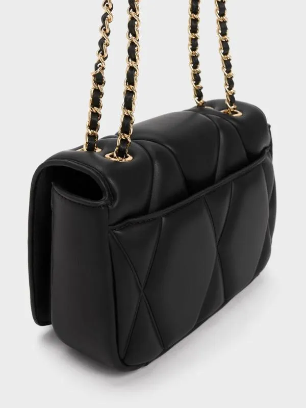 Women Arwen Quilted Shoulder Bag 8211 Black CHARLES and KEITH Shoulder Bags