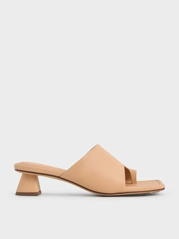 Women Asymmetric SquareToe ToeRing Sandals 8211 Nude CHARLES and KEITH Heels