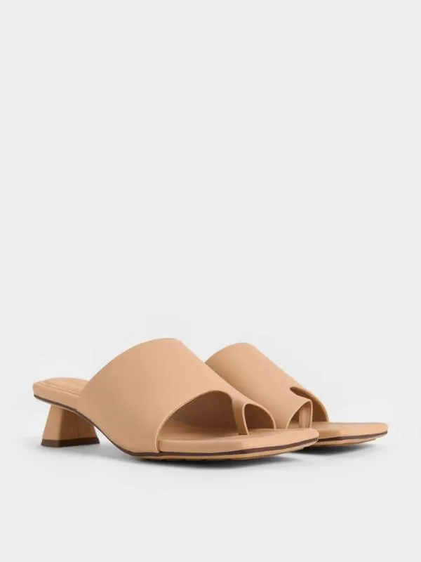 Women Asymmetric SquareToe ToeRing Sandals 8211 Nude CHARLES and KEITH Heels