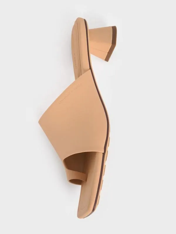 Women Asymmetric SquareToe ToeRing Sandals 8211 Nude CHARLES and KEITH Heels