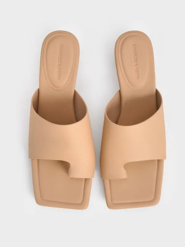 Women Asymmetric SquareToe ToeRing Sandals 8211 Nude CHARLES and KEITH Heels