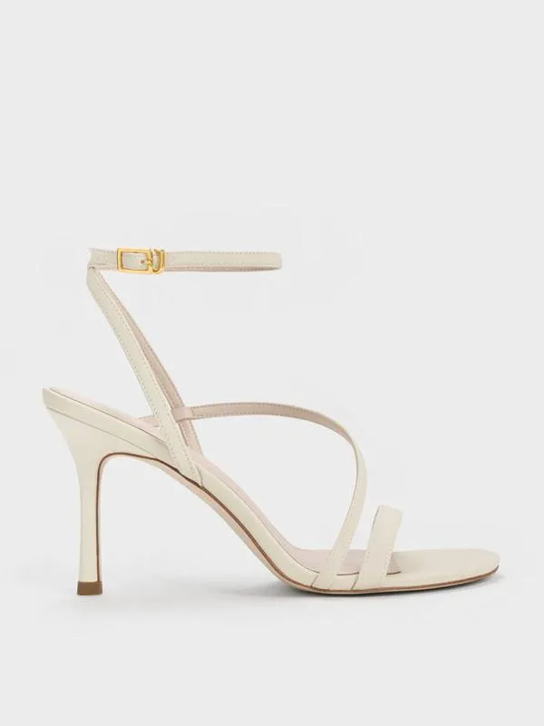Women Asymmetric Strappy Heeled Sandals 8211 Chalk CHARLES and KEITH Heels