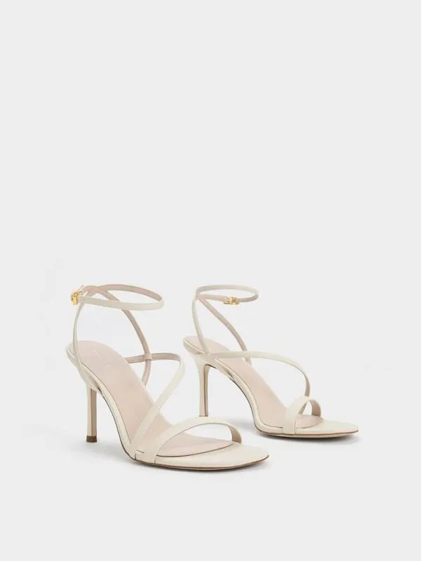 Women Asymmetric Strappy Heeled Sandals 8211 Chalk CHARLES and KEITH Heels