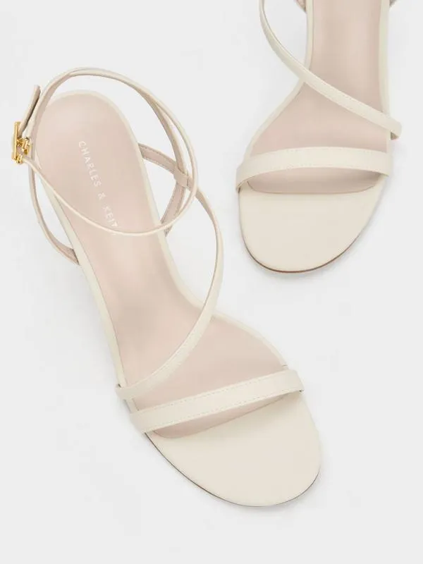 Women Asymmetric Strappy Heeled Sandals 8211 Chalk CHARLES and KEITH Heels