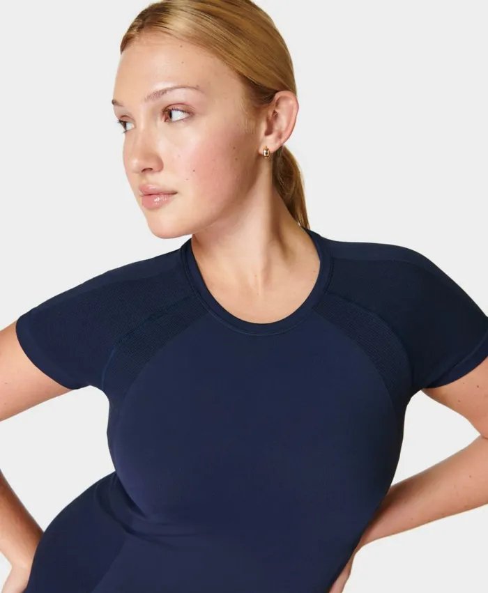 Women Athlete Seamless Gym TShirt Navy Blue Sweaty Betty TShirts