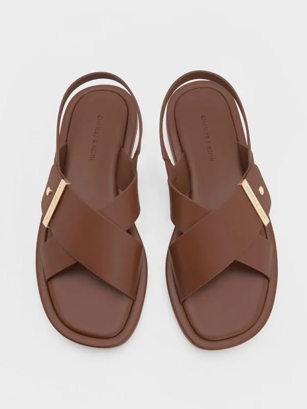Women Audra CrossoverStrap Slingback Sandals 8211 Dark Brown CHARLES and KEITH Sandals