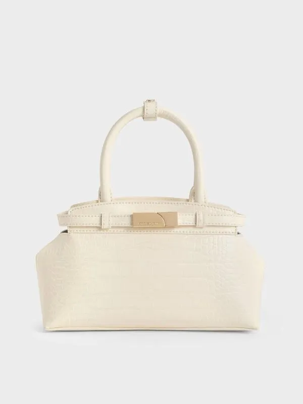 Women Aurelia CrocEffect MetallicAccent Elongated Tote 8211 Cream CHARLES and KEITH Tote Bags Women Aurelia CrocEffect MetallicAccent Elongated Tote 8211 Cream CHARLES and KEITH Tote Bags