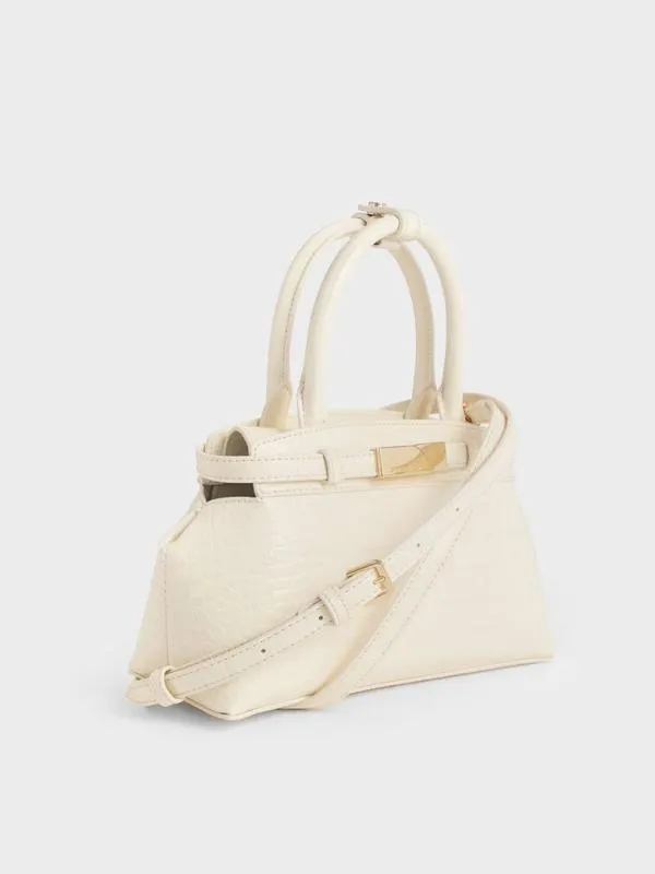 Women Aurelia CrocEffect MetallicAccent Elongated Tote 8211 Cream CHARLES and KEITH Tote Bags
