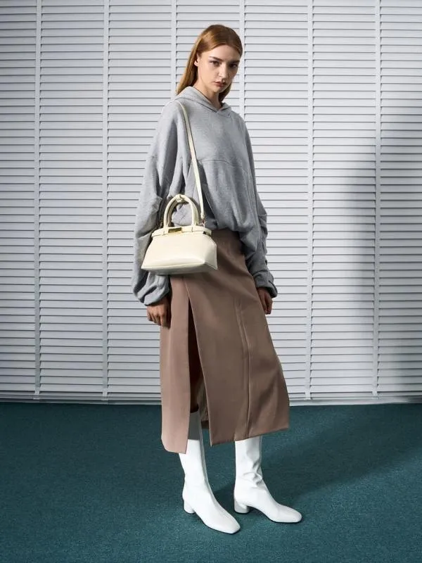 Women Aurelia CrocEffect MetallicAccent Elongated Tote 8211 Cream CHARLES and KEITH Tote Bags