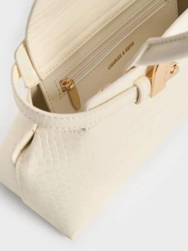 Women Aurelia CrocEffect MetallicAccent Elongated Tote 8211 Cream CHARLES and KEITH Tote Bags