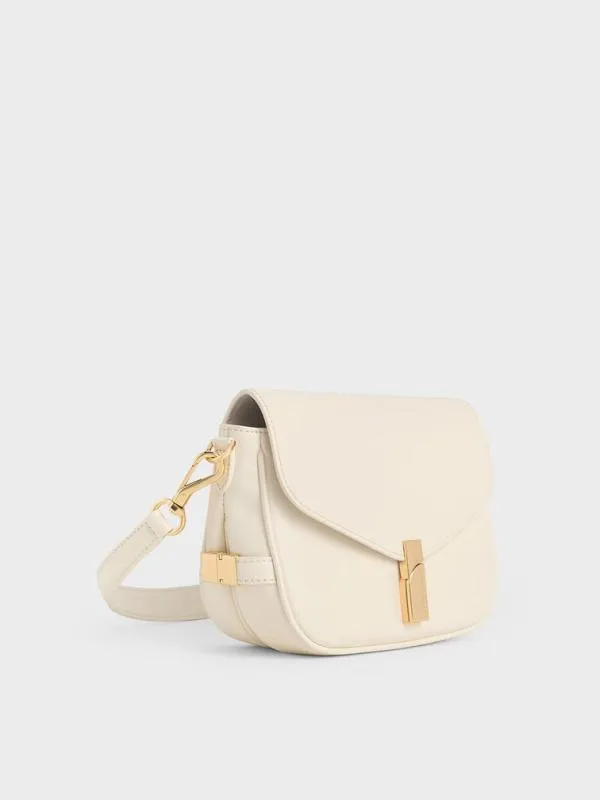 Women Aurelia MetallicAccent Saddle Bag 8211 Cream CHARLES and KEITH Shoulder Bags