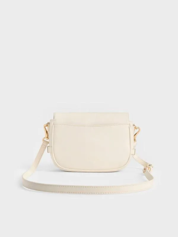 Women Aurelia MetallicAccent Saddle Bag 8211 Cream CHARLES and KEITH Shoulder Bags