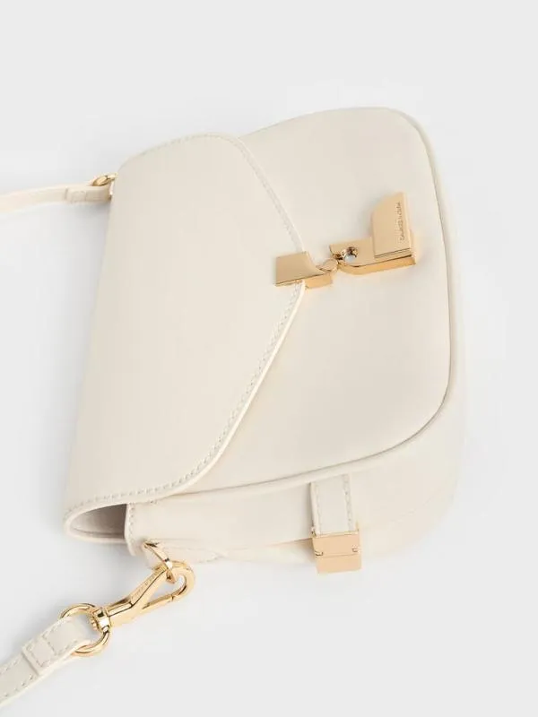 Women Aurelia MetallicAccent Saddle Bag 8211 Cream CHARLES and KEITH Shoulder Bags