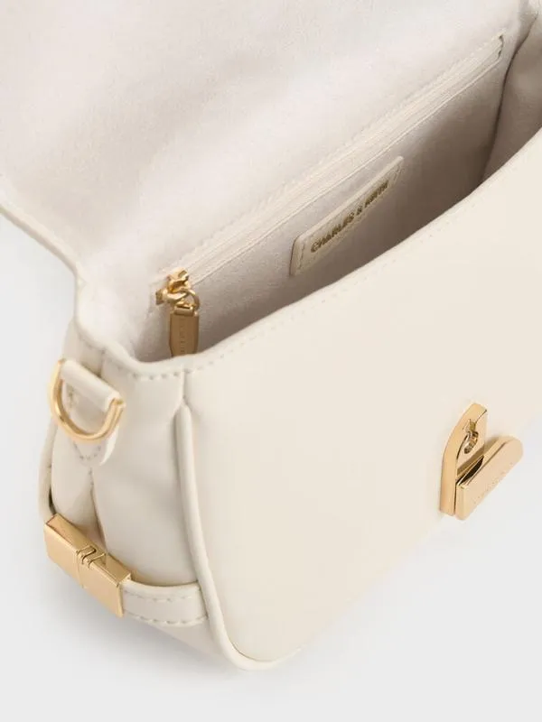 Women Aurelia MetallicAccent Saddle Bag 8211 Cream CHARLES and KEITH Shoulder Bags