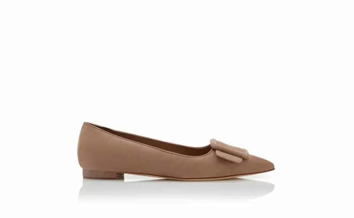 Women Beige Suede Buckle Detail Flat Pumps Manolo Blahnik Flats