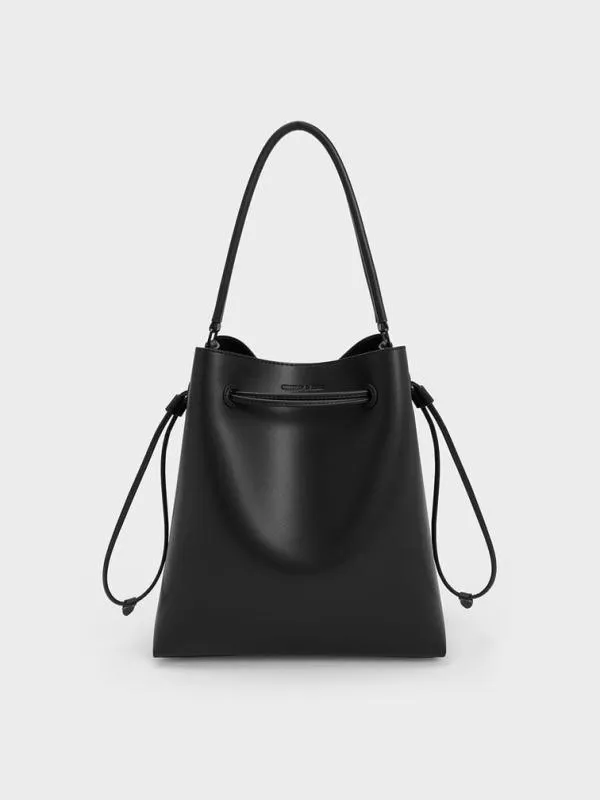 Women Bellamy Drawstring Hobo Bag 8211 Jet Black CHARLES and KEITH Hobo Bags