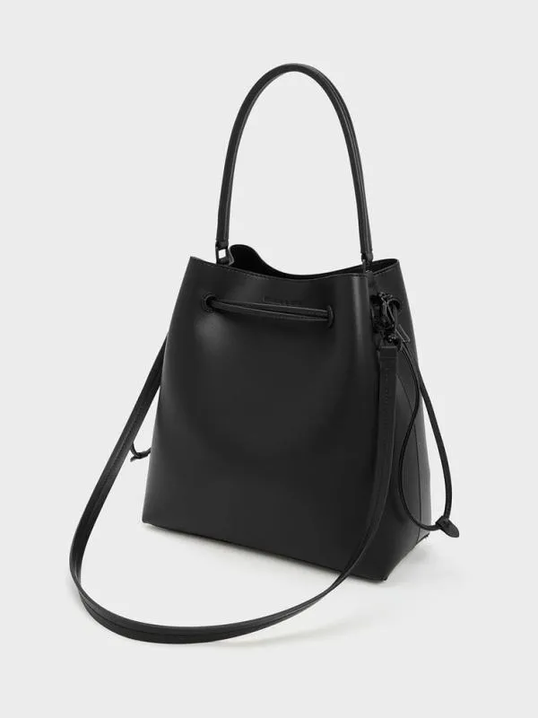 Women Bellamy Drawstring Hobo Bag 8211 Jet Black CHARLES and KEITH Hobo Bags