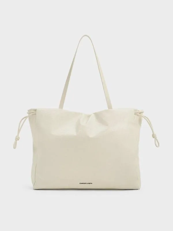 Women Bethel CrinkleEffect Ruched Drawstring Tote Bag 8211 Cream CHARLES and KEITH Slouchy Bags