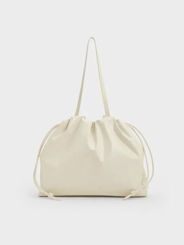 Women Bethel CrinkleEffect Ruched Drawstring Tote Bag 8211 Cream CHARLES and KEITH Slouchy Bags