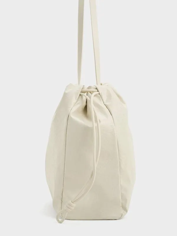 Women Bethel CrinkleEffect Ruched Drawstring Tote Bag 8211 Cream CHARLES and KEITH Slouchy Bags