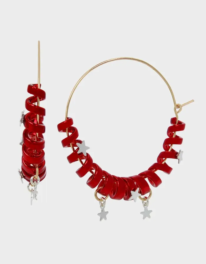 Women BETSEYS HOLIDAY COIL HOOP EARRINGS RED Red Betsey Johnson
