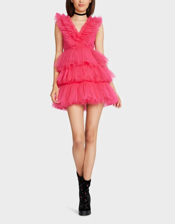 Women BETSEYS TIERED TULLE DRESS HOT PINK Hot Pink Betsey Johnson
