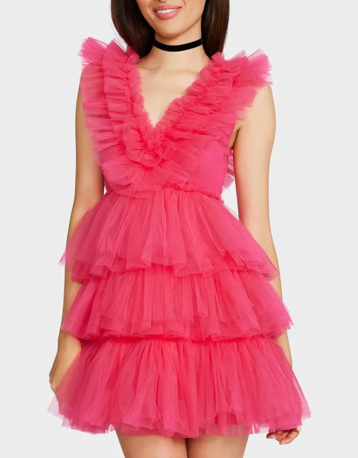 Women BETSEYS TIERED TULLE DRESS HOT PINK Hot Pink Betsey Johnson