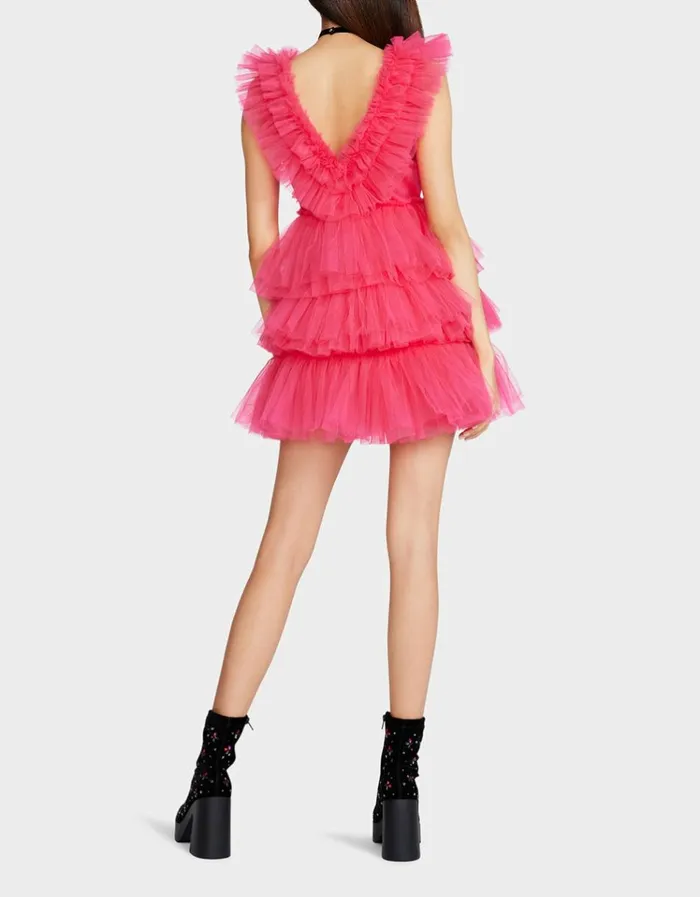 Women BETSEYS TIERED TULLE DRESS HOT PINK Hot Pink Betsey Johnson