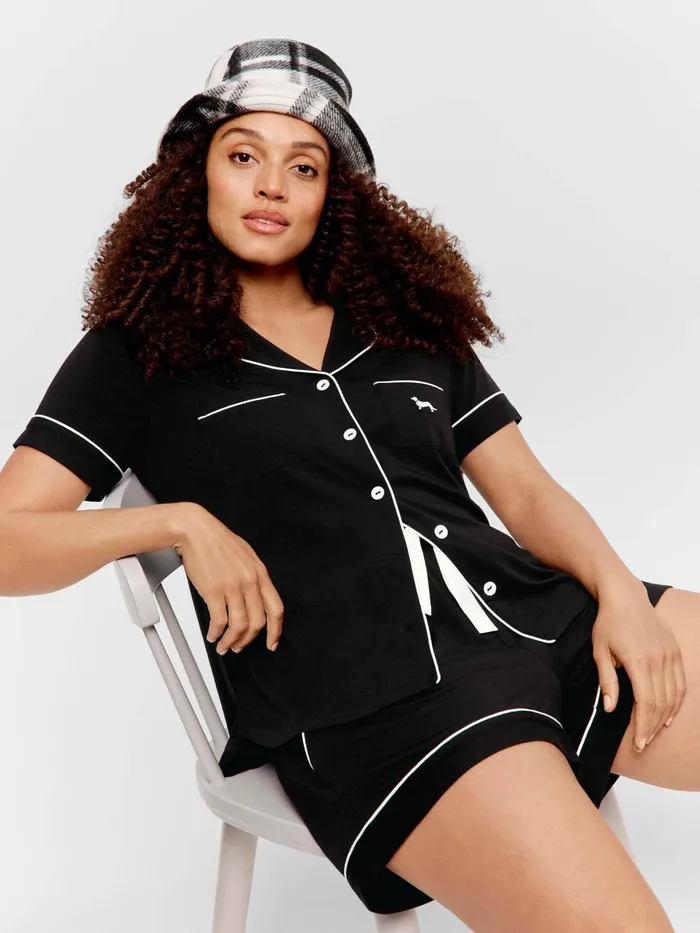 Women Black Bamboo Shortie Pj Set Black Peter Alexander Sets and Onesies