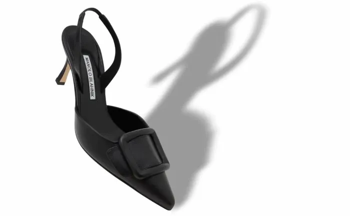 Women Black Nappa Leather Slingback Pumps Manolo Blahnik Pumps