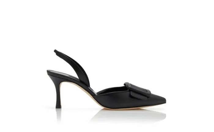 Women Black Nappa Leather Slingback Pumps Manolo Blahnik Pumps
