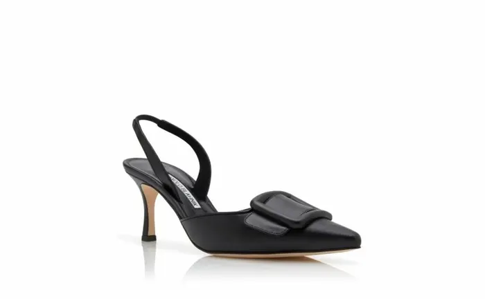 Women Black Nappa Leather Slingback Pumps Manolo Blahnik Pumps