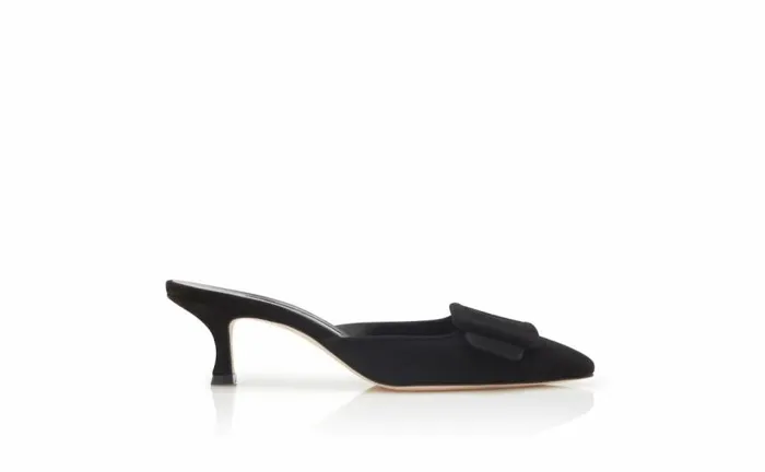 Women Black Suede Kitten Heel Mules Manolo Blahnik Mules