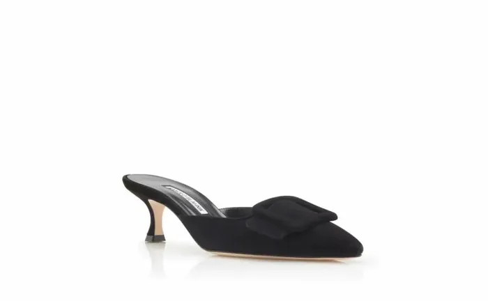 Women Black Suede Kitten Heel Mules Manolo Blahnik Mules