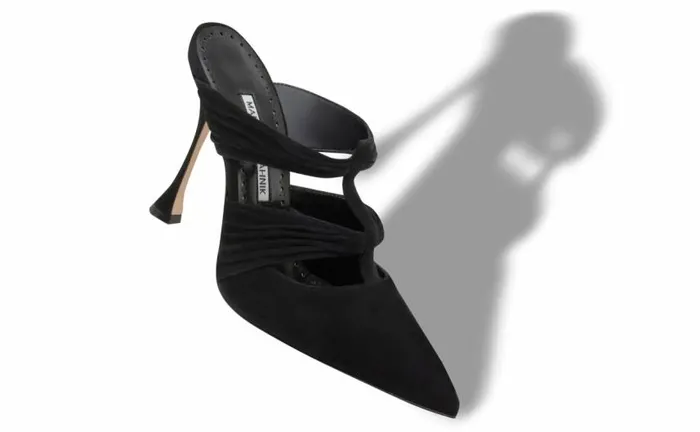 Women Black Suede Ruched Detail Mules Manolo Blahnik Mules