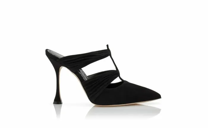 Women Black Suede Ruched Detail Mules Manolo Blahnik Mules