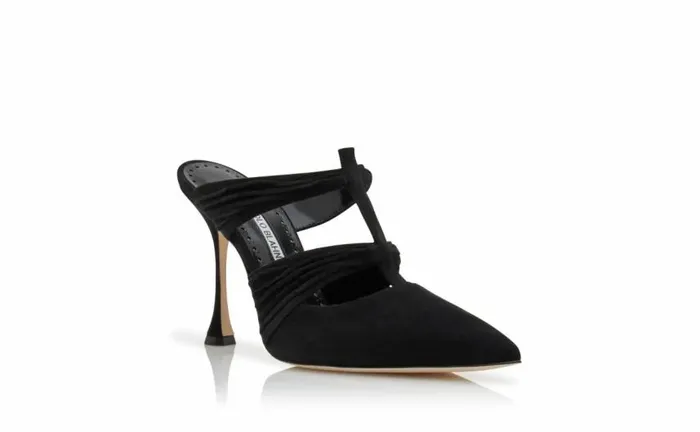 Women Black Suede Ruched Detail Mules Manolo Blahnik Mules
