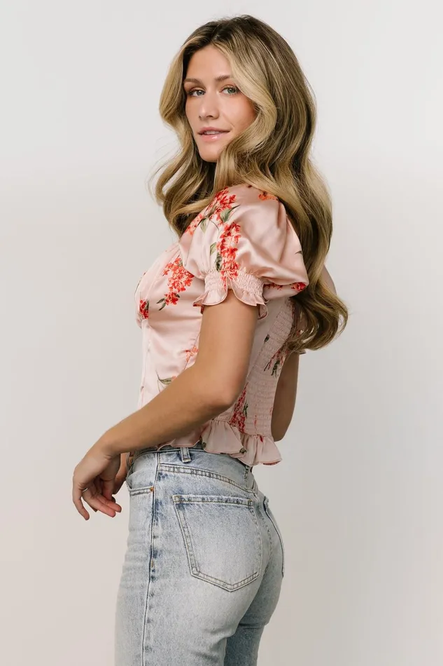 Women Blouses Shirts Baltic Born Cynthia Satin Crop Top Blush Floral Women Blouses Shirts Baltic Born Cynthia Satin Crop Top Blush Floral