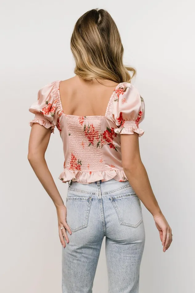 Women Blouses Shirts Baltic Born Cynthia Satin Crop Top Blush Floral Women Blouses Shirts Baltic Born Cynthia Satin Crop Top Blush Floral